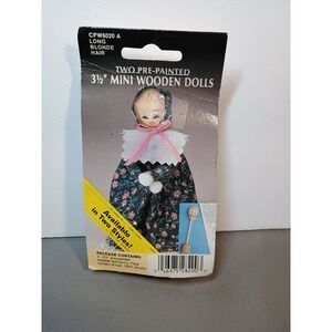 Vintage Two Pre-Painted 3.5 Mini Wooden Dolls Long Blonde Hair CPW6020 A DIY Kit